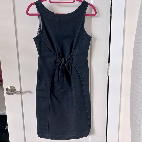 Anthropologie Ribboned Denim Dress Navy Blue Sheath Sleeveless with Waist Tie - Picture 6 of 8